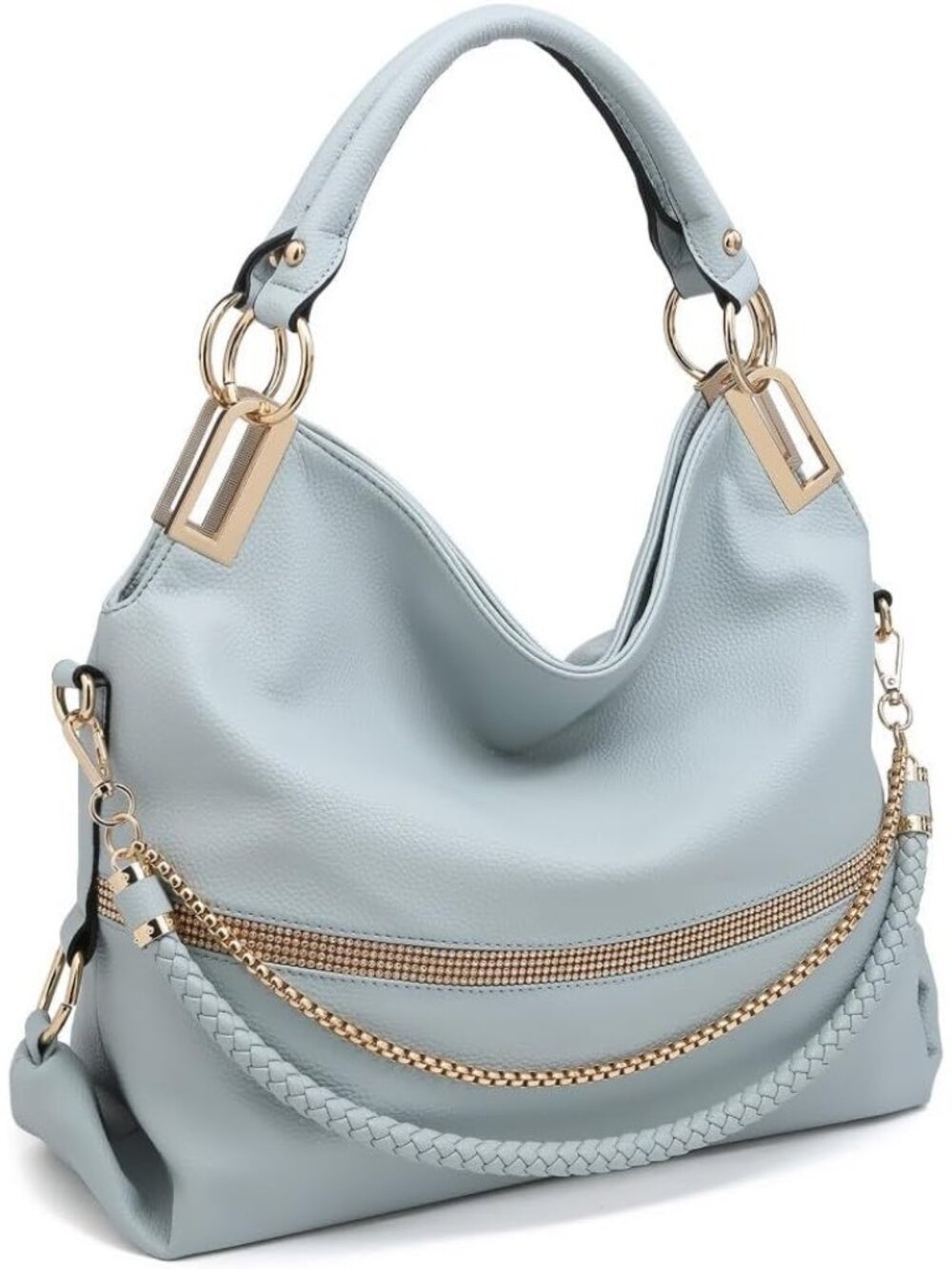 Women's Large Hobo Bag with Rhinestone Accents Vegan Leather Tote Purse Shoulder